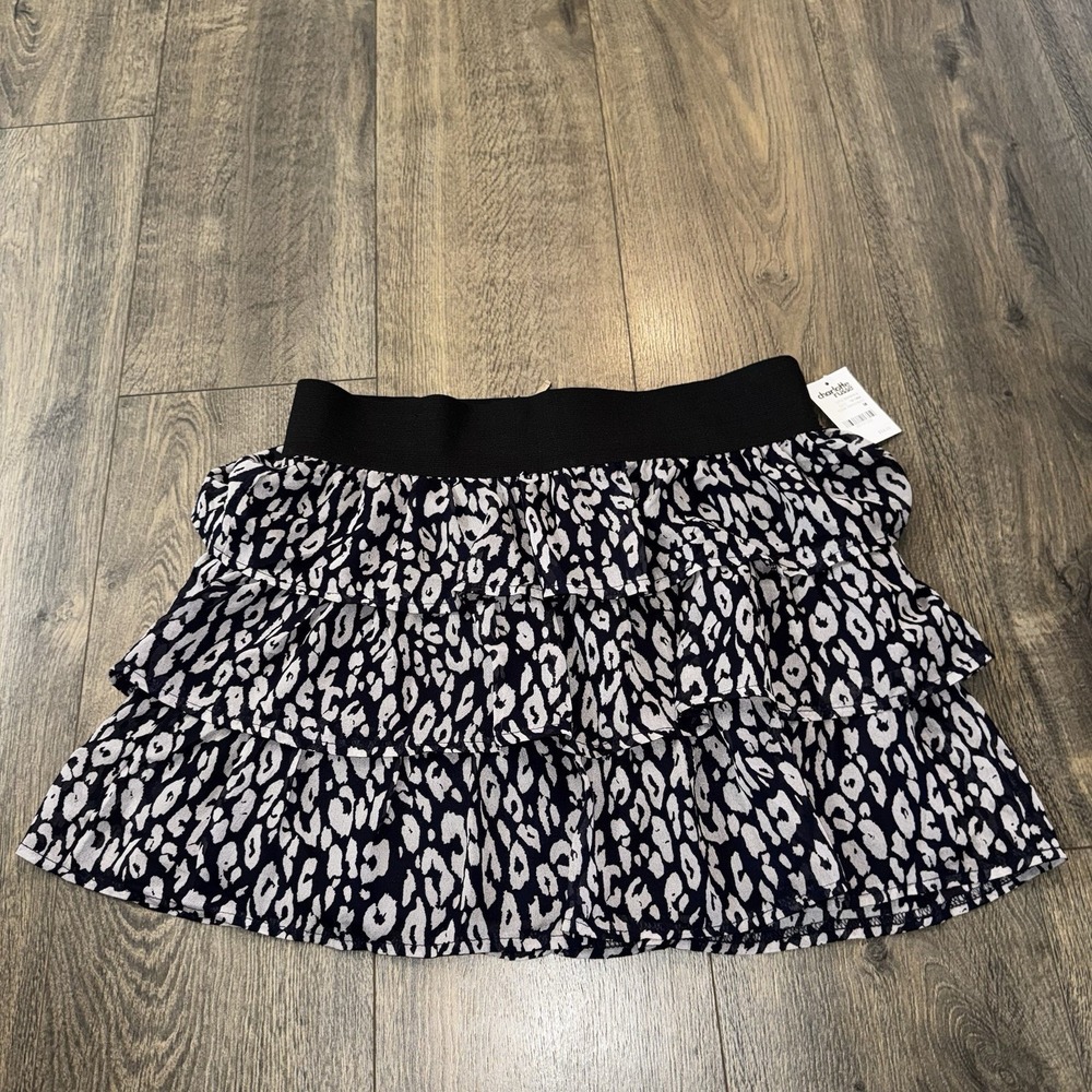 Charllote russ Tiered Leopard Print Mini Skirt Size M Ruffle Peasant Style Lined